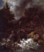 Jacob van Ruisdael Waterfall with a Half-timbered House and Castle oil painting reproduction